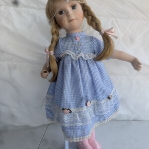 Blue and Pink Gingham Doll with Braided